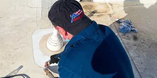 A working roofing worker